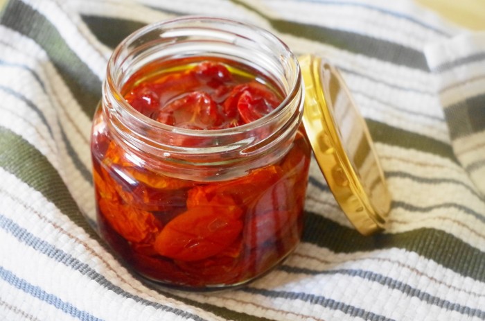 Oven dried cherry tomatoes in olive oil