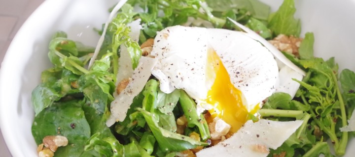 watercress salad with poached egg